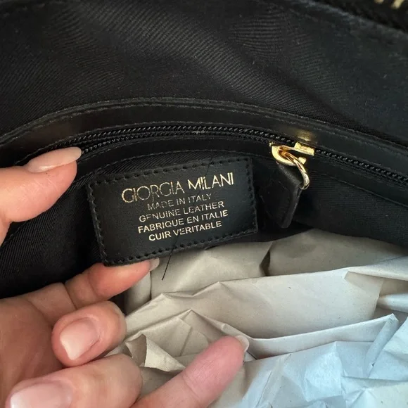 Giorgia Milani Leopard Print Calf Hair & Black Leather Satchel Purse - NWT - Picture 9 of 15